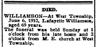 Lafayette Williamson Obituary - Altamont Enterprise - June 6, 1912